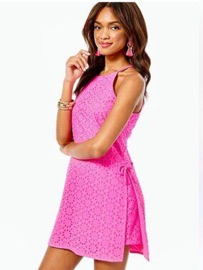 Lilly Pulitzer Pearl Romper in Raz Berry Neon Sunburst Eyelet